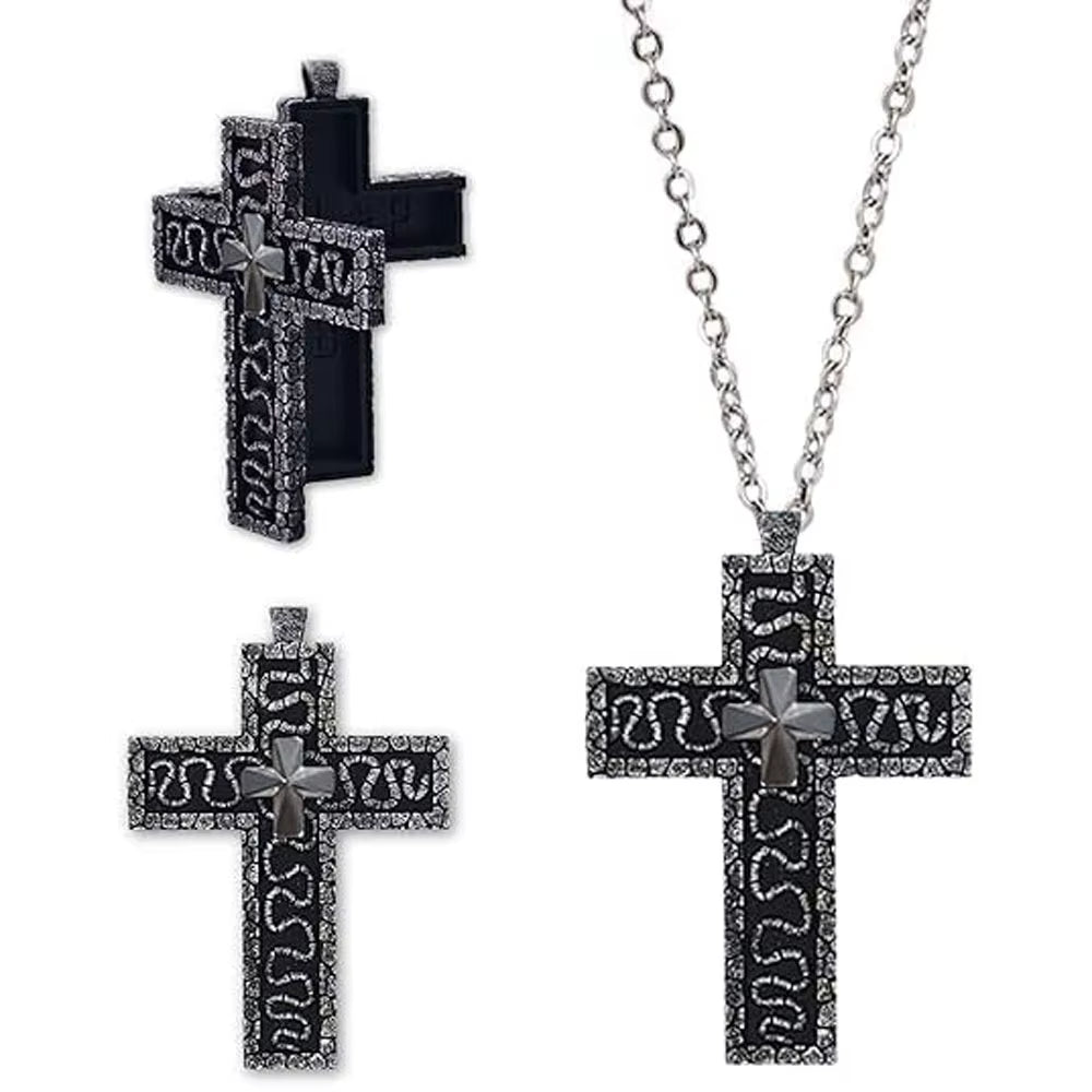 Vintage Cross Pendant Necklace Cross Necklace with Secret Compartment 3D Printed Charm Jewelry Necklace for Women Men