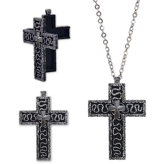 Vintage Cross Pendant Necklace Cross Necklace with Secret Compartment 3D Printed Charm Jewelry Necklace for Women Men