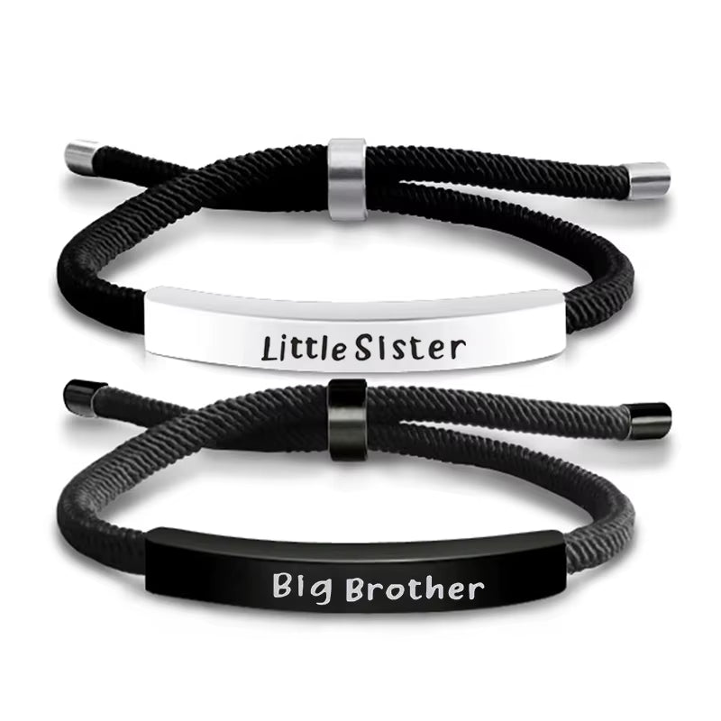 2 Pcs Brother Sister Bracelet Set Handmade Black White Braided Rope Bracelets Family Jewelry Gifts