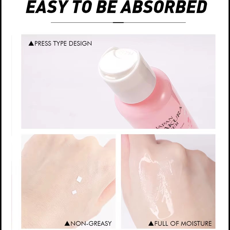Cherry Blossoms Face Tonic Deep Moisturizing Oil-Control Shrink Pores Makeup Water Skin Care Sakura Toner Emulsion 100Ml