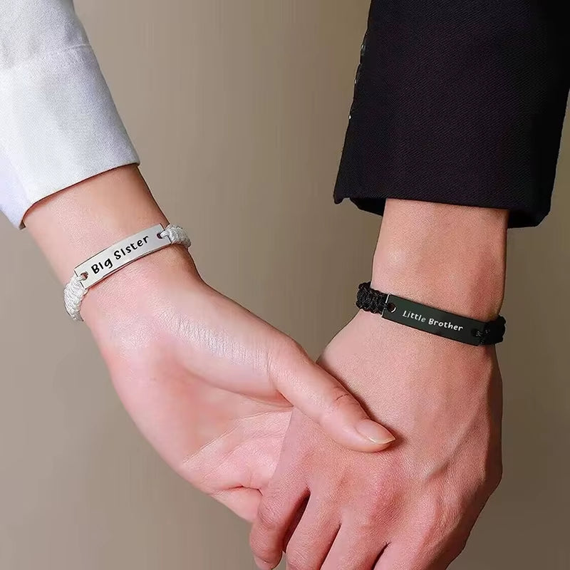 2 Pcs Brother Sister Bracelet Set Handmade Black White Braided Rope Bracelets Family Jewelry Gifts