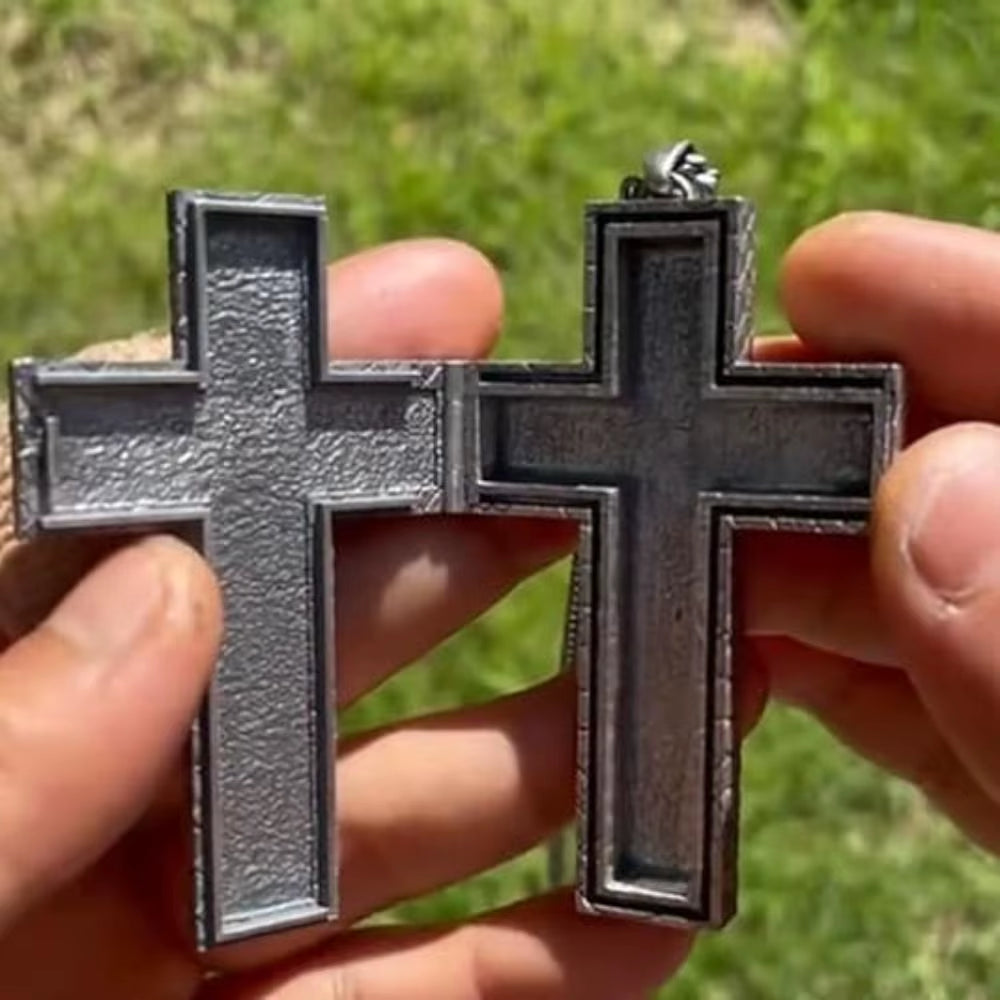 Vintage Cross Pendant Necklace Cross Necklace with Secret Compartment 3D Printed Charm Jewelry Necklace for Women Men