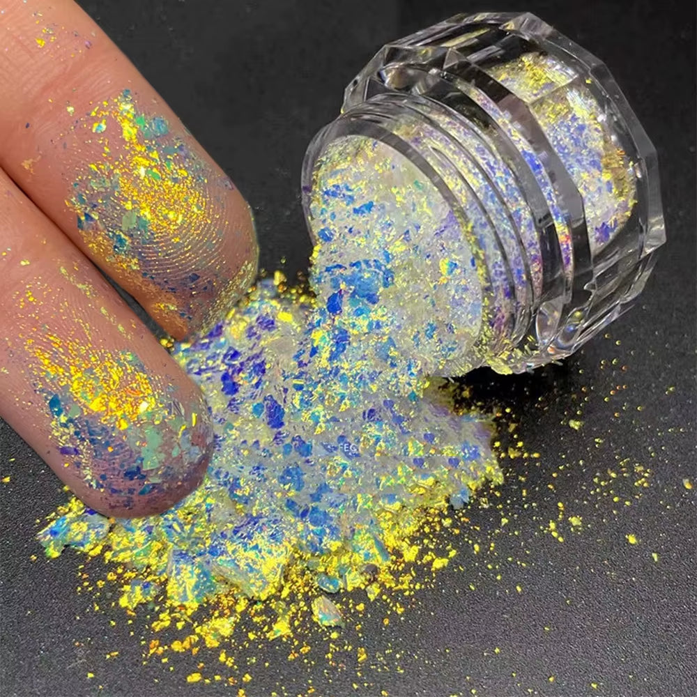 1Jar Plating Aurora Chrome Nail Powder High-Gloss Moonlight Mirror Fine Glitter Pigment Aurora Pearl Rubbing Dust Chrome Nails