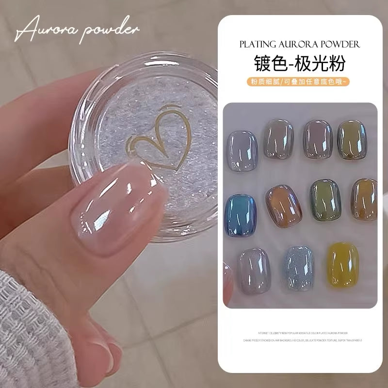1Jar Plating Aurora Chrome Nail Powder High-Gloss Moonlight Mirror Fine Glitter Pigment Aurora Pearl Rubbing Dust Chrome Nails