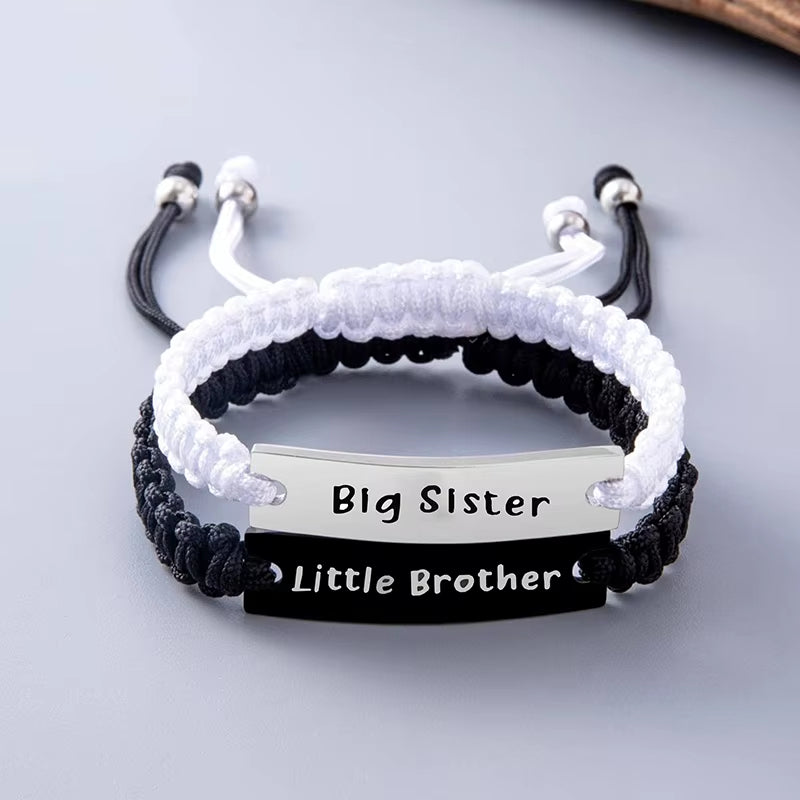 2 Pcs Brother Sister Bracelet Set Handmade Black White Braided Rope Bracelets Family Jewelry Gifts
