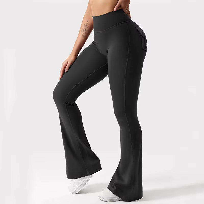 Newest Women Wide Leg High Stretch Yoga Leggings Naked Feeling Compression Fitness Workwear with Pockets Yoga Pant 