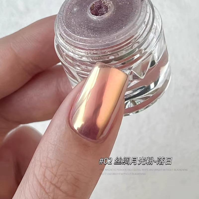 1Jar Plating Aurora Chrome Nail Powder High-Gloss Moonlight Mirror Fine Glitter Pigment Aurora Pearl Rubbing Dust Chrome Nails