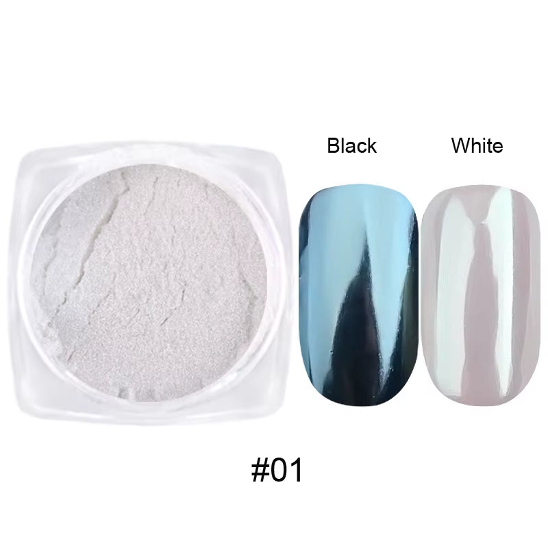 1Jar Plating Aurora Chrome Nail Powder High-Gloss Moonlight Mirror Fine Glitter Pigment Aurora Pearl Rubbing Dust Chrome Nails