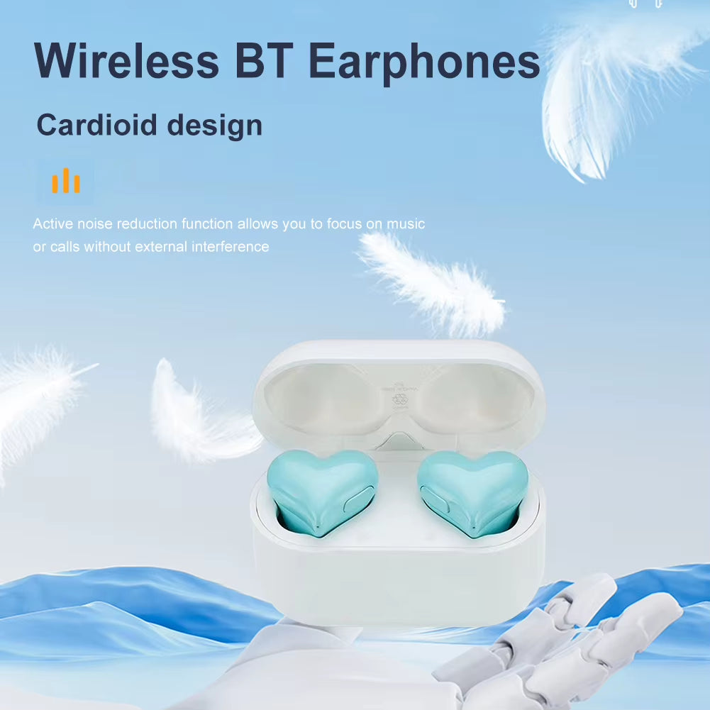 Fashion Wireless Earphones Hi-Fi Stereo Headphones Heartbuds Bluetooth-Compatible in Ear Noice Cancelling for Student Girl Women