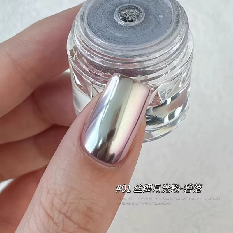 1Jar Plating Aurora Chrome Nail Powder High-Gloss Moonlight Mirror Fine Glitter Pigment Aurora Pearl Rubbing Dust Chrome Nails