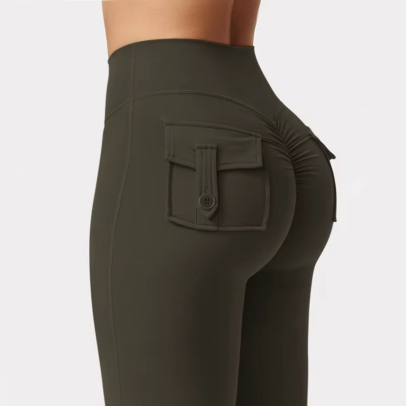 Newest Women Wide Leg High Stretch Yoga Leggings Naked Feeling Compression Fitness Workwear with Pockets Yoga Pant 
