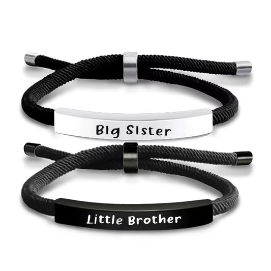 2 Pcs Brother Sister Bracelet Set Handmade Black White Braided Rope Bracelets Family Jewelry Gifts