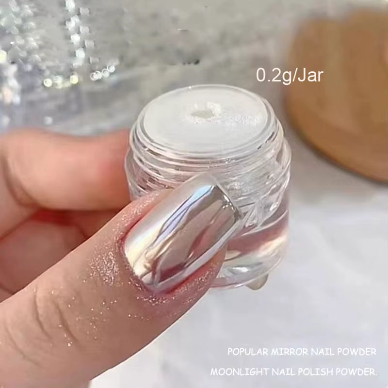 1Jar Plating Aurora Chrome Nail Powder High-Gloss Moonlight Mirror Fine Glitter Pigment Aurora Pearl Rubbing Dust Chrome Nails