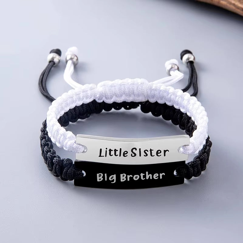 2 Pcs Brother Sister Bracelet Set Handmade Black White Braided Rope Bracelets Family Jewelry Gifts