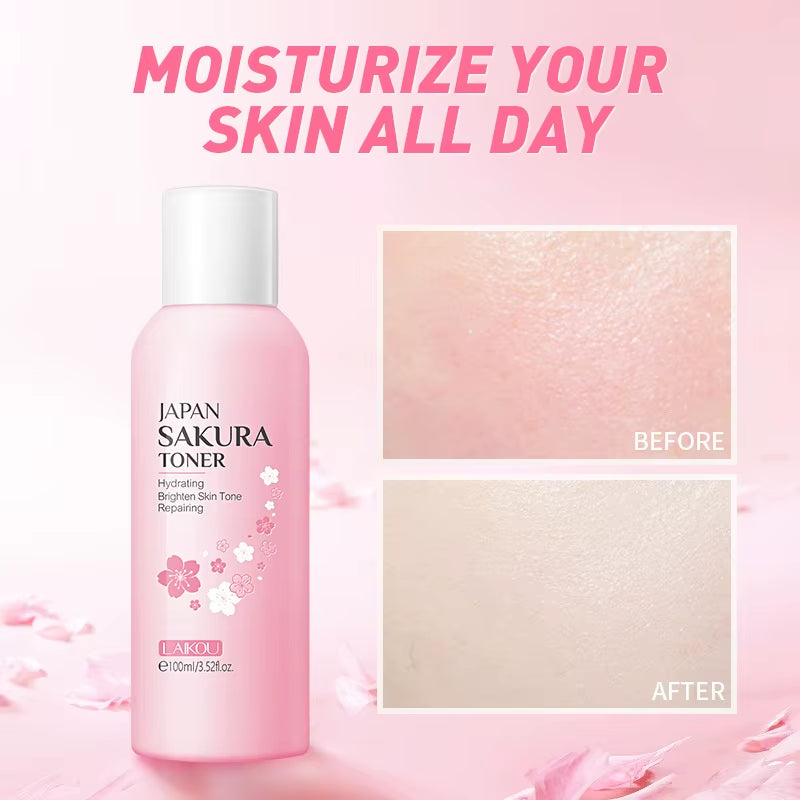 Cherry Blossoms Face Tonic Deep Moisturizing Oil-Control Shrink Pores Makeup Water Skin Care Sakura Toner Emulsion 100Ml