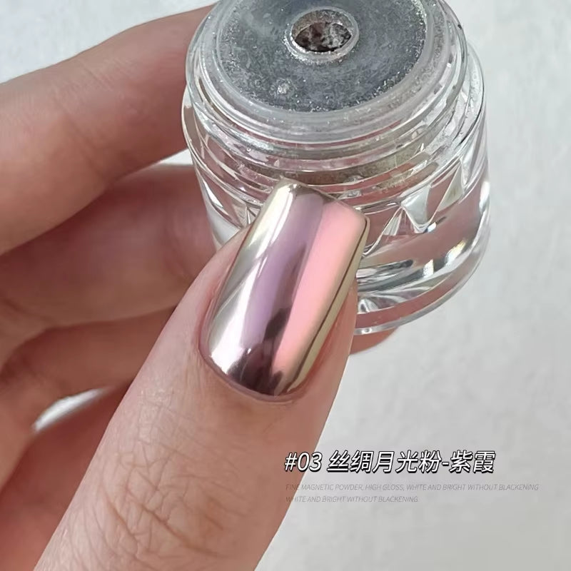 1Jar Plating Aurora Chrome Nail Powder High-Gloss Moonlight Mirror Fine Glitter Pigment Aurora Pearl Rubbing Dust Chrome Nails