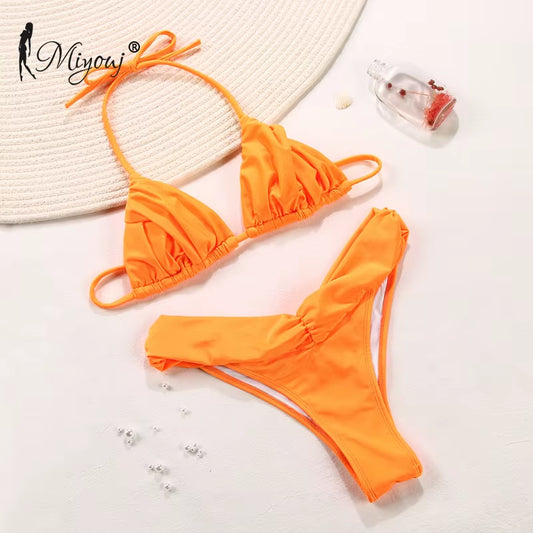 Newest Sexy Bikinis Female Micro Folds Swimwear Women High Cut Bikini Set String Swimming Suit for Woman 2023 Swimsuit
