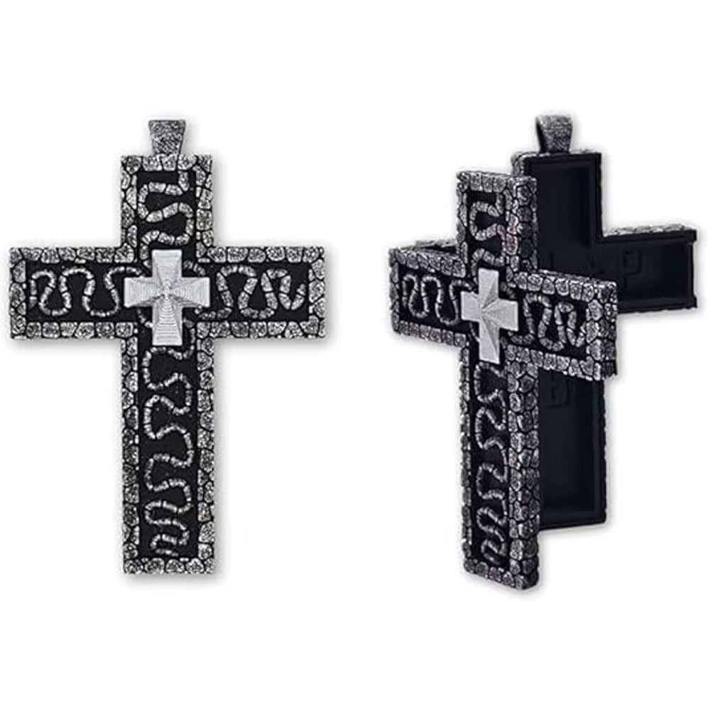 Vintage Cross Pendant Necklace Cross Necklace with Secret Compartment 3D Printed Charm Jewelry Necklace for Women Men