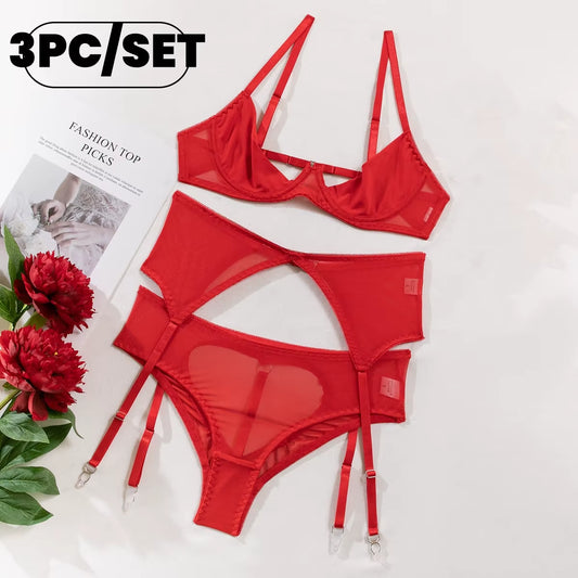 Sexy Erotic Set Open Bra + Back Open Panty Underwear Set Sensual Intimates Women Sexy Garter Kit Tassel Lingerie Set