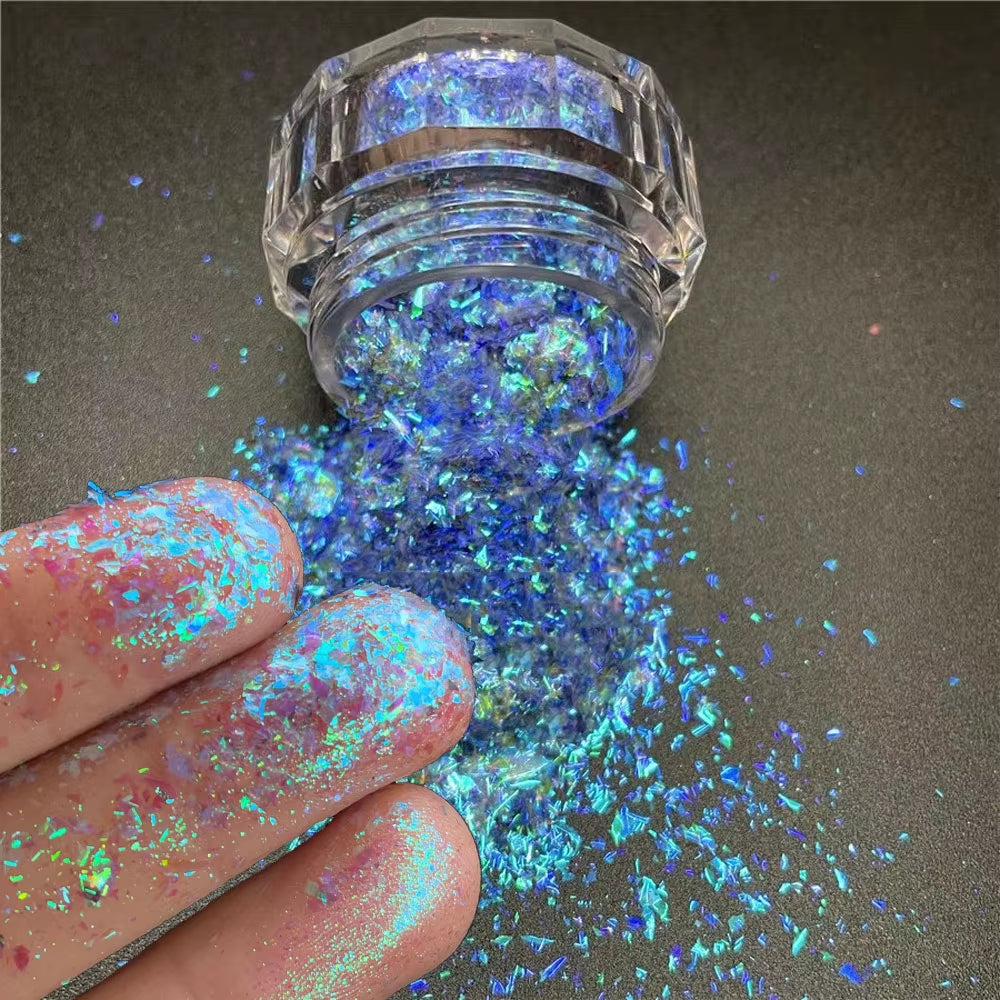 1Jar Plating Aurora Chrome Nail Powder High-Gloss Moonlight Mirror Fine Glitter Pigment Aurora Pearl Rubbing Dust Chrome Nails