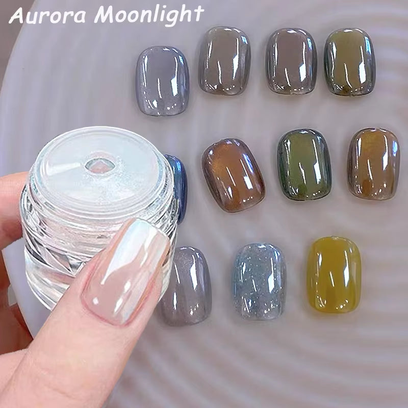 1Jar Plating Aurora Chrome Nail Powder High-Gloss Moonlight Mirror Fine Glitter Pigment Aurora Pearl Rubbing Dust Chrome Nails