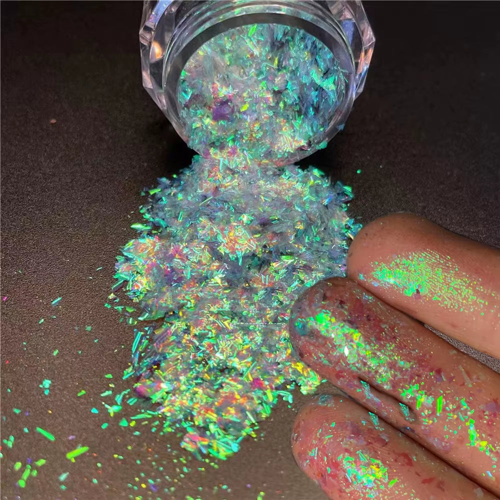 1Jar Plating Aurora Chrome Nail Powder High-Gloss Moonlight Mirror Fine Glitter Pigment Aurora Pearl Rubbing Dust Chrome Nails