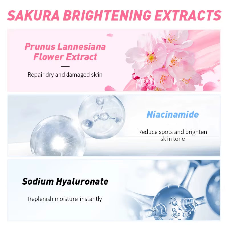 Cherry Blossoms Face Tonic Deep Moisturizing Oil-Control Shrink Pores Makeup Water Skin Care Sakura Toner Emulsion 100Ml