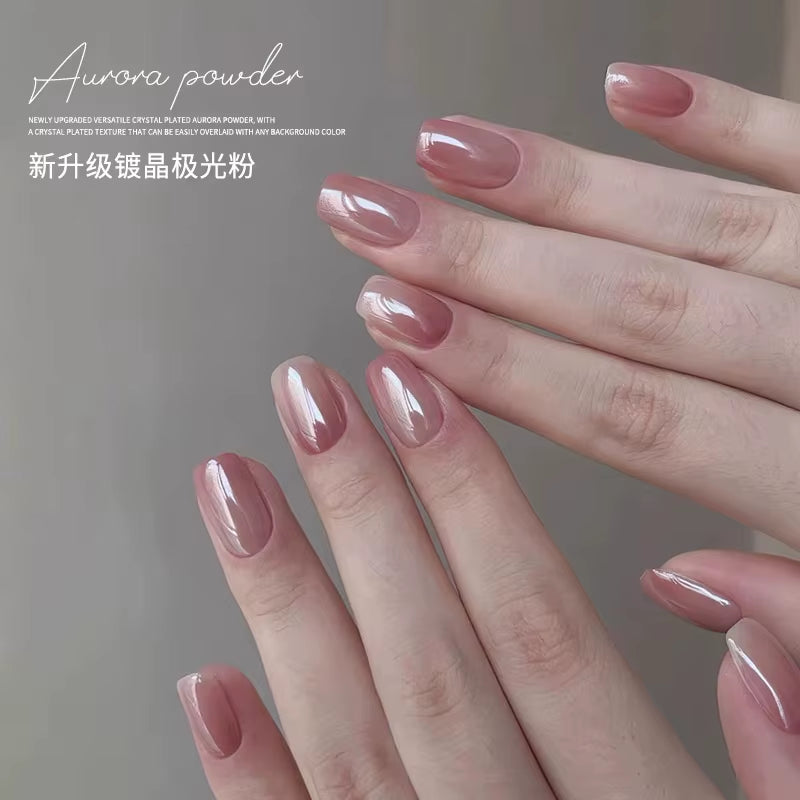 1Jar Plating Aurora Chrome Nail Powder High-Gloss Moonlight Mirror Fine Glitter Pigment Aurora Pearl Rubbing Dust Chrome Nails