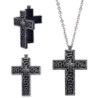 Vintage Cross Pendant Necklace Cross Necklace with Secret Compartment 3D Printed Charm Jewelry Necklace for Women Men