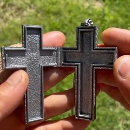 Vintage Cross Pendant Necklace Cross Necklace with Secret Compartment 3D Printed Charm Jewelry Necklace for Women Men
