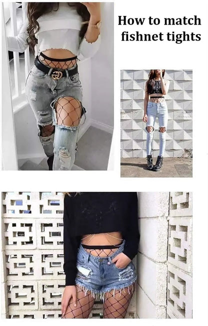 4 Pairs of Black Fishnet Stockings for Women – Plus Size Tights in One Size Fits All