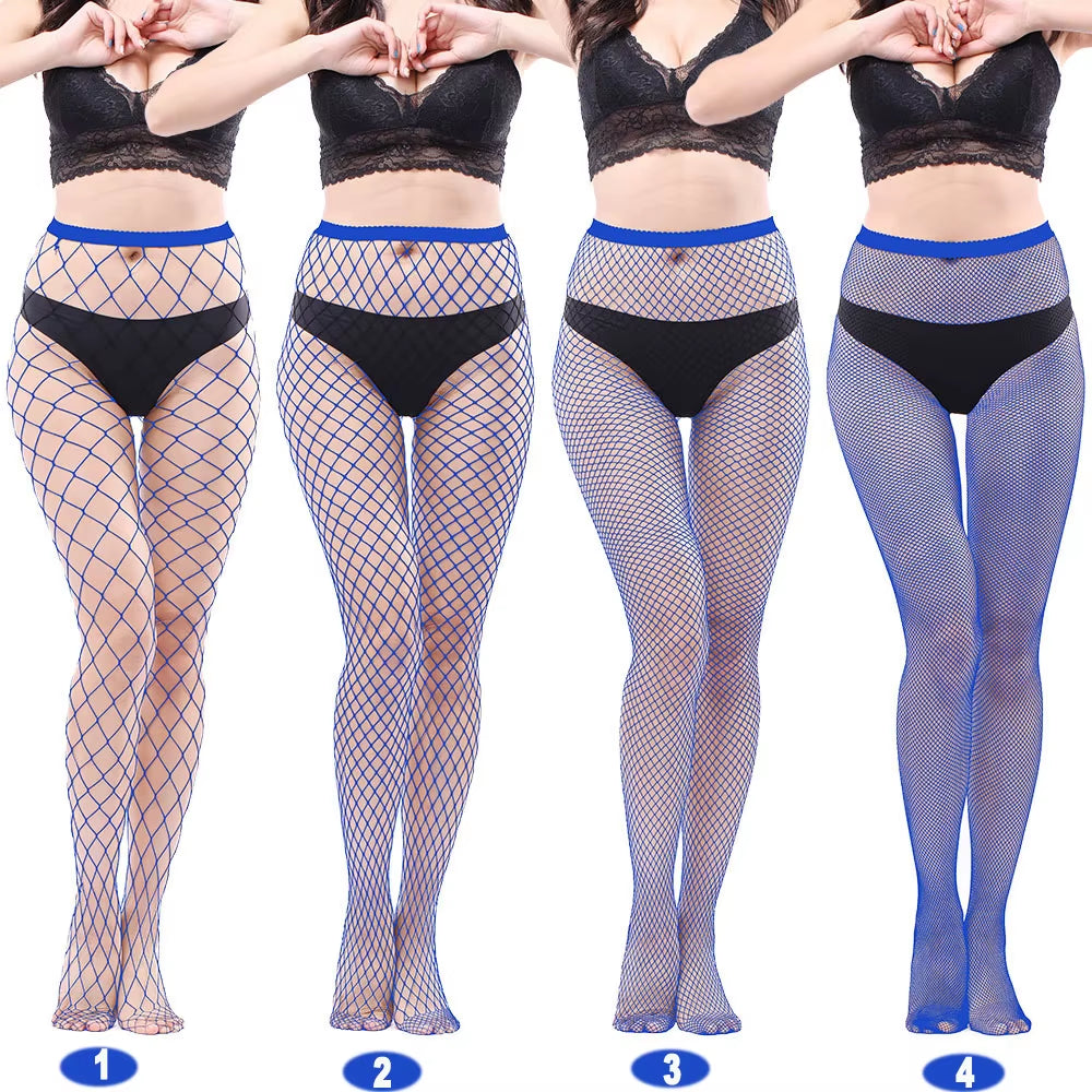 4 Pairs of Black Fishnet Stockings for Women – Plus Size Tights in One Size Fits All