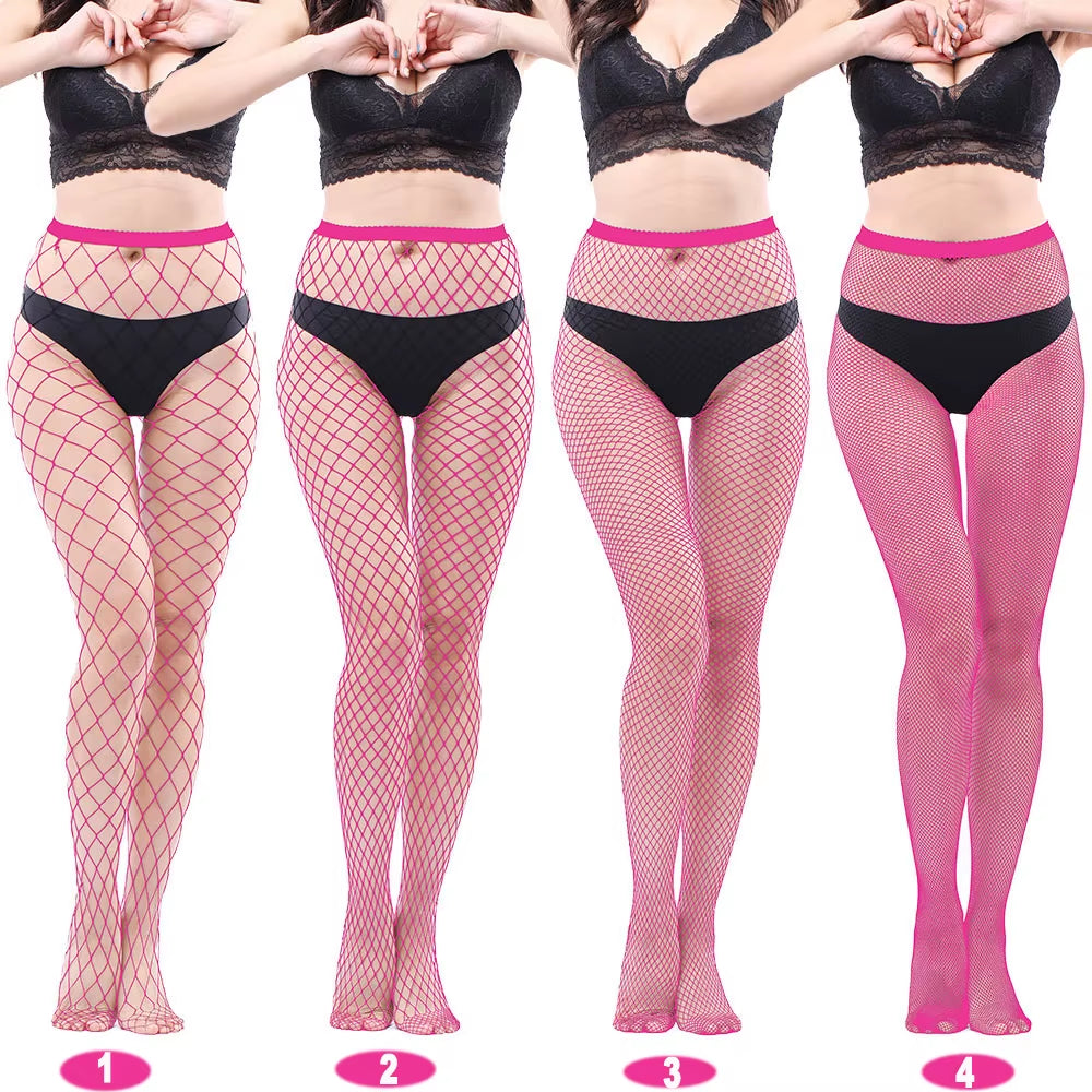 4 Pairs of Black Fishnet Stockings for Women – Plus Size Tights in One Size Fits All