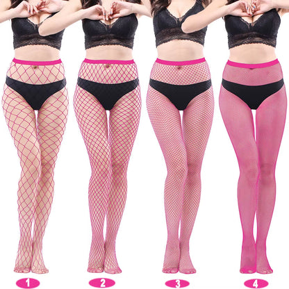 4 Pairs of Black Fishnet Stockings for Women – Plus Size Tights in One Size Fits All