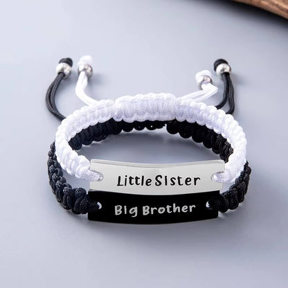 2 Pcs Brother Sister Bracelet Set Handmade Black White Braided Rope Bracelets Family Jewelry Gifts