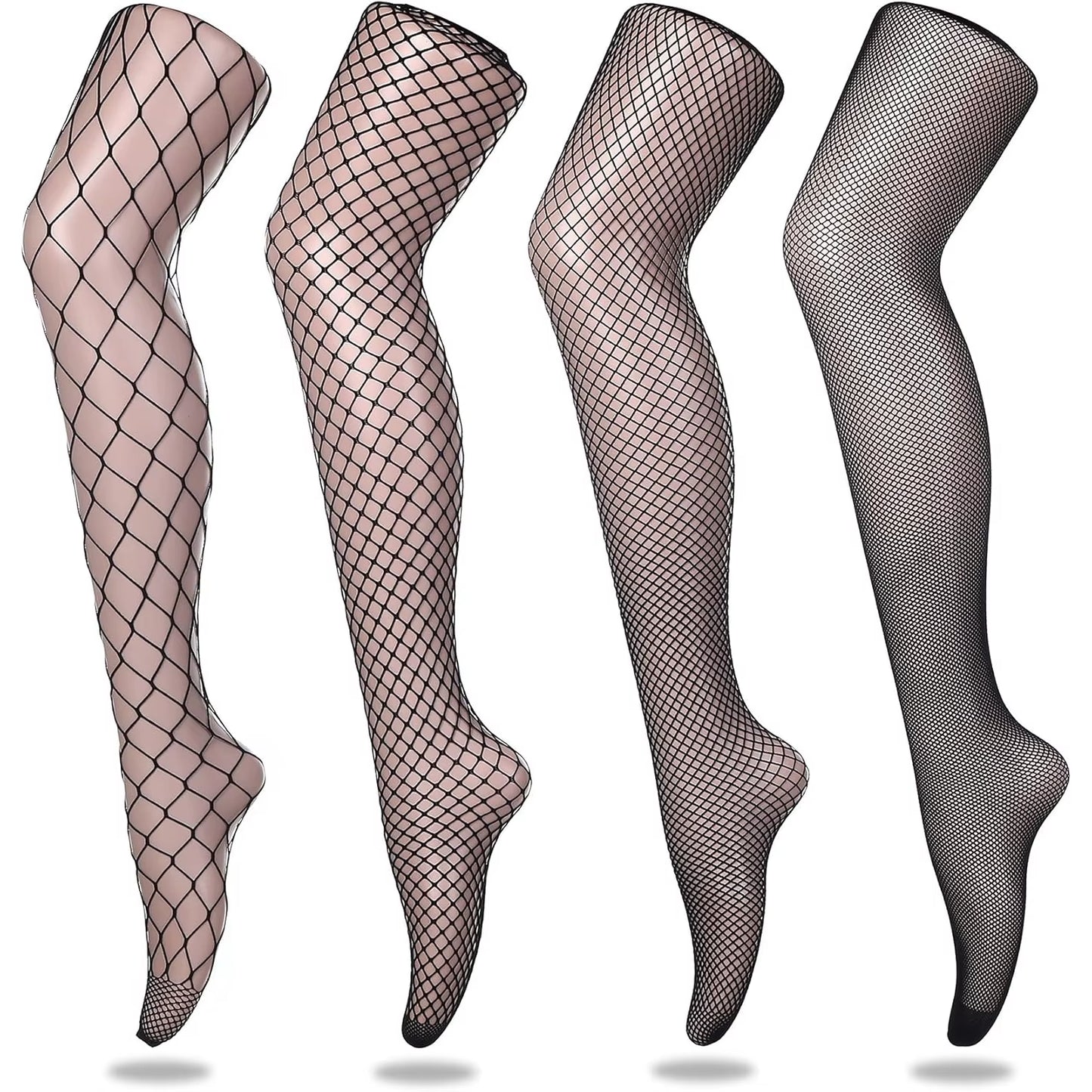 4 Pairs of Black Fishnet Stockings for Women – Plus Size Tights in One Size Fits All