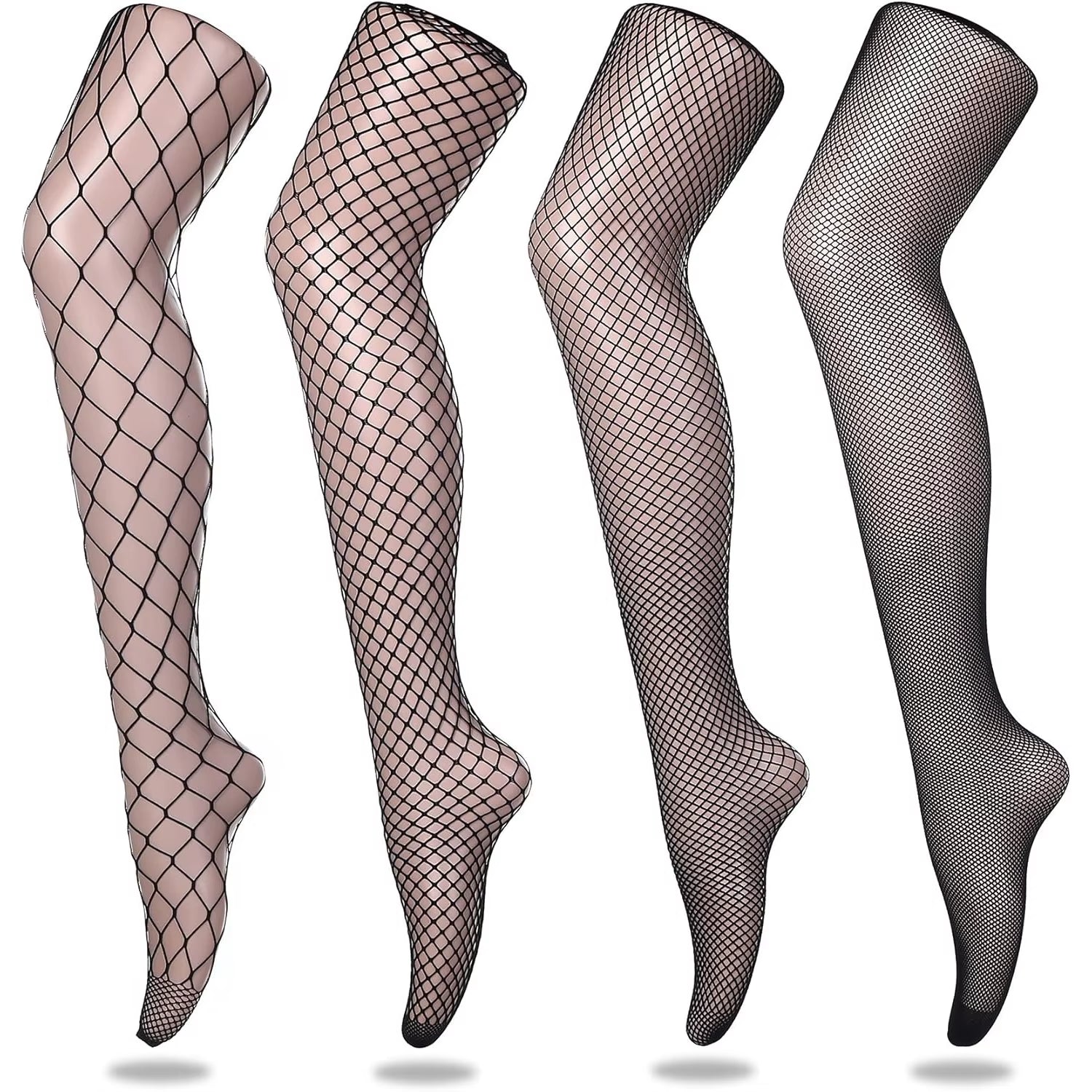 4 Pairs of Black Fishnet Stockings for Women – Plus Size Tights in One Size Fits All