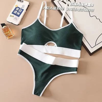 Seamless Women's Sports Bra and Panty Set - Hollow Out Cotton Underwear with U-Back Push-Up Design