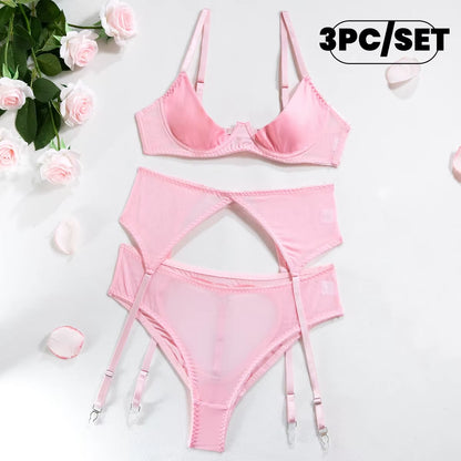Sexy Erotic Set Open Bra + Back Open Panty Underwear Set Sensual Intimates Women Sexy Garter Kit Tassel Lingerie Set