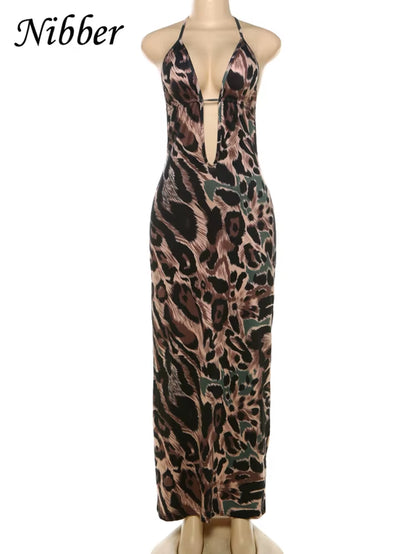 Leopard Print Dress Women Summer Backless Skinny Elastic Halter Coquette Midnight Skinny Elastic Club Vestidos Bodycon