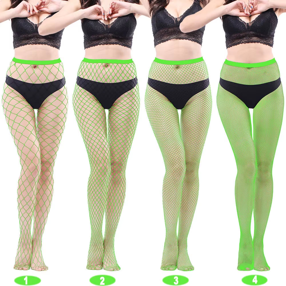 4 Pairs of Black Fishnet Stockings for Women – Plus Size Tights in One Size Fits All