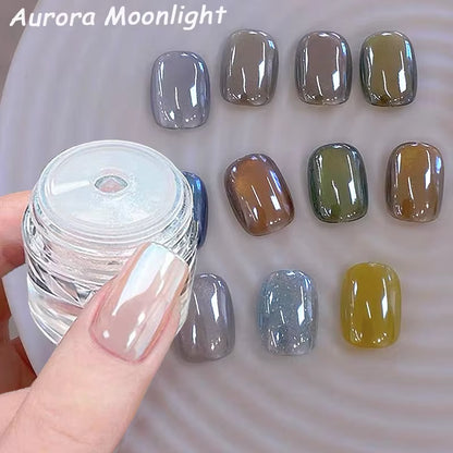 1Jar Plating Aurora Chrome Nail Powder High-Gloss Moonlight Mirror Fine Glitter Pigment Aurora Pearl Rubbing Dust Chrome Nails