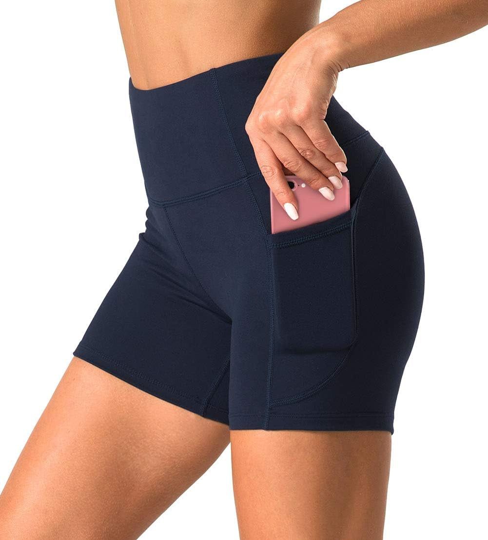 Dragon Fit Women's High Waist Yoga Shorts with Tummy Control and Dual Side Pockets for Running and Home Workouts