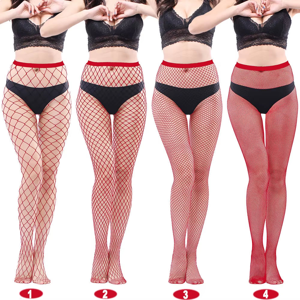 4 Pairs of Black Fishnet Stockings for Women – Plus Size Tights in One Size Fits All