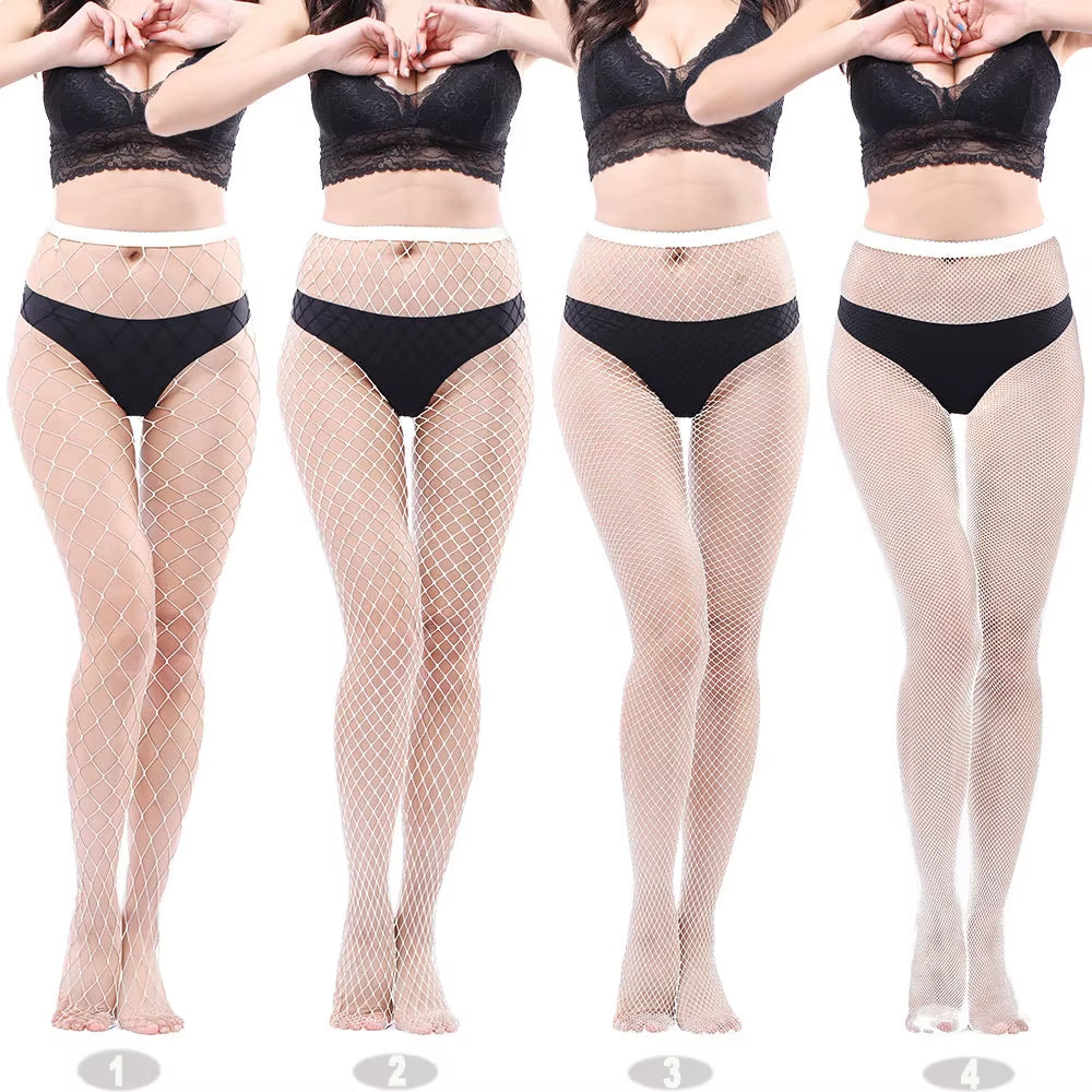 4 Pairs of Black Fishnet Stockings for Women – Plus Size Tights in One Size Fits All