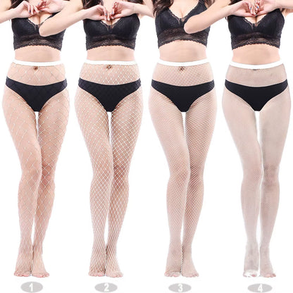 4 Pairs of Black Fishnet Stockings for Women – Plus Size Tights in One Size Fits All